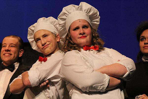 Sophomores Miles Kasten and Kiersten Lewis play as gangsters/pastry chefs.