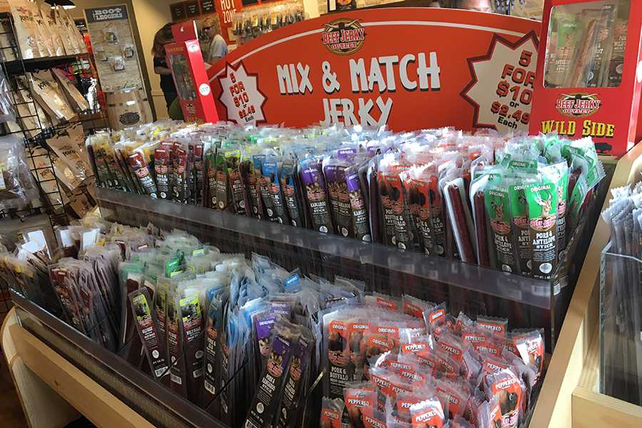 A wide array of beef jerky and other snacks will tempt the taste buds of locals and visitors alike when they check out The Beef Jerky Outlet. PHOTOS BY HANNAH ELLINGTON/NIGHTHAWK NEWS