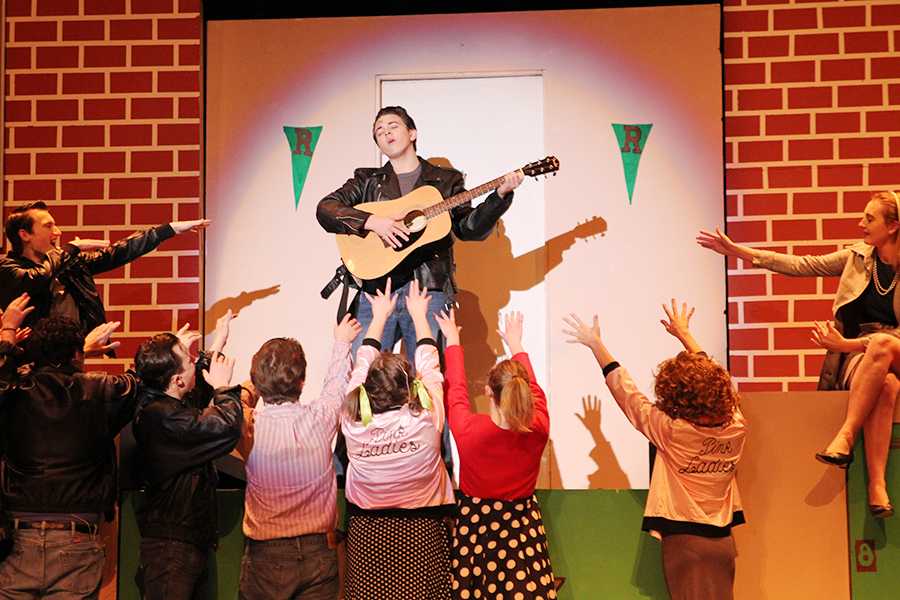 Damon Horak's character performs 'Those Magic Changes' for an adoring crowd at schoo. PHOTO BY PAYTON GADDY/Shorelines Yearbook